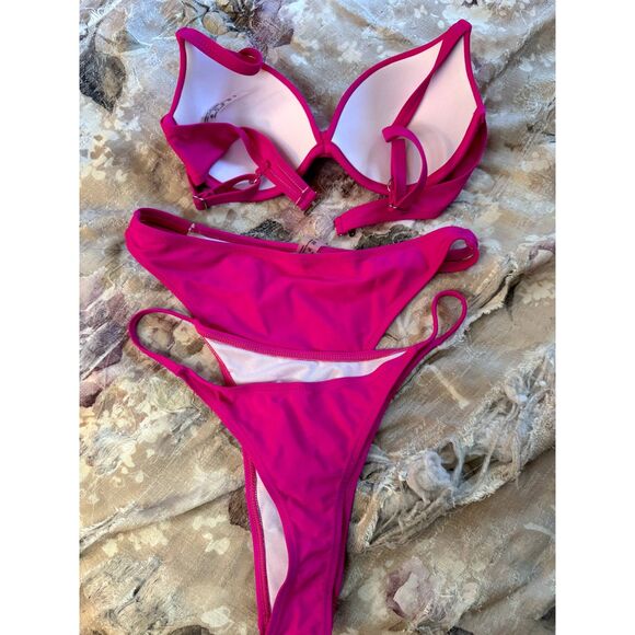 SHEIN Three Piece Swimsuit Hot Pink Bikini w Tanga and Thong Bottoms - Small - Picture 2 of 6